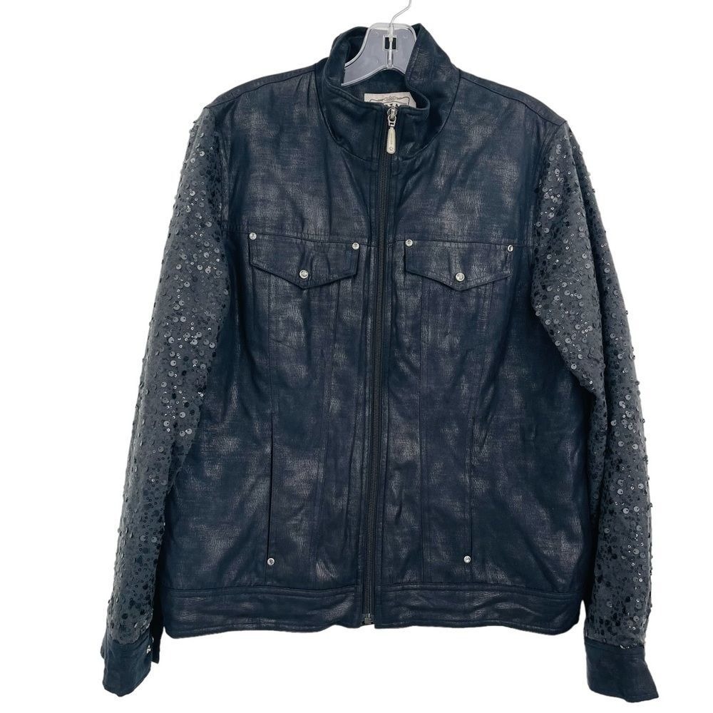Ariat vegan suede sequin sleeve full zip jacket black pockets size Large